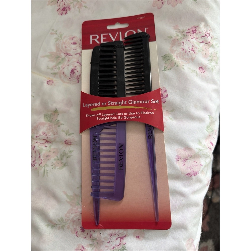 VINTAGE WOMEN'S REVLON 3PC COMB SET NEW Vintage 2005 Hair Tools Rare Purple Blac